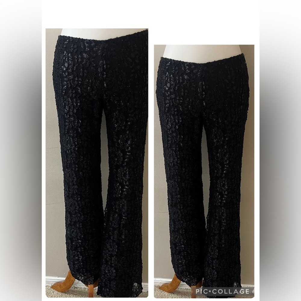 (sold)Vintage lace Betsey Johnson floral flare metallic pants party glam holiday - Picture 3 of 5